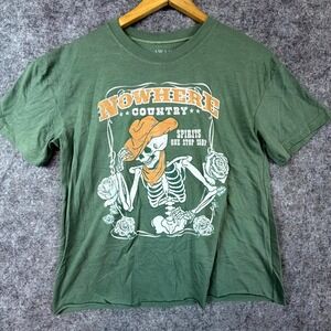 Nowhere Country Spirits Awake T Shirt Men XL Green Cotton Western Skeleton Roses